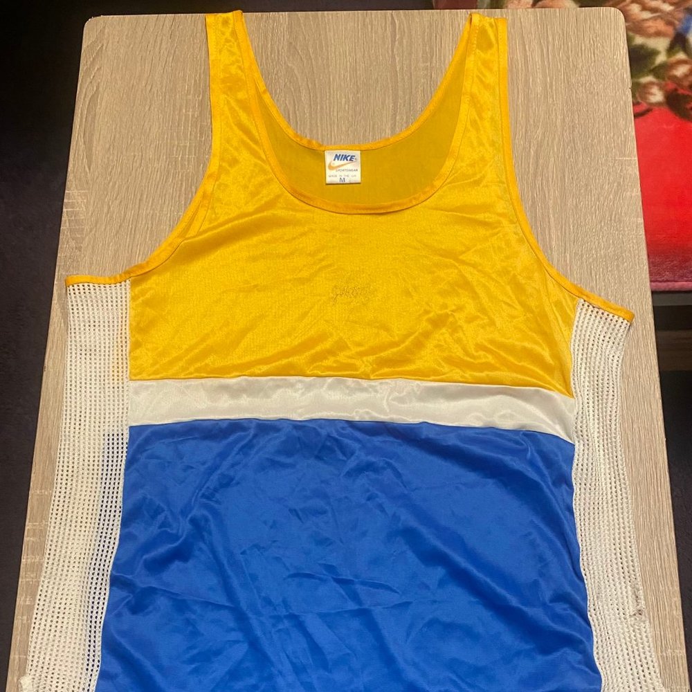 Nike Sportswear Yellow White Blue Mens Vintage Activewear Tank Top Medium
